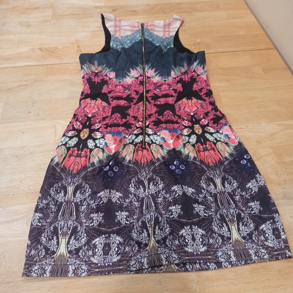 Lulu’s Rococo Supernova Fuchsia Mirror Print Dress Sz S  Small Kaleidoscope